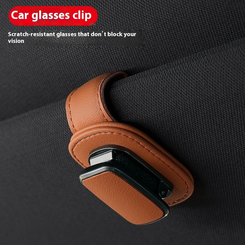 Premium Leather Car Sunglasses Holder Clip for Sun Visor | Scratch Resistant Glasses Mount