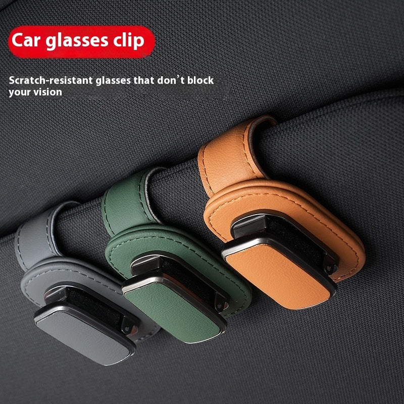 Premium Leather Car Sunglasses Holder Clip for Sun Visor | Scratch Resistant Glasses Mount