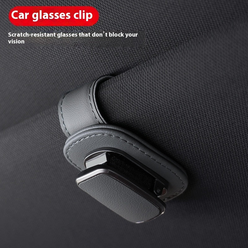 Premium Leather Car Sunglasses Holder Clip for Sun Visor | Scratch Resistant Glasses Mount
