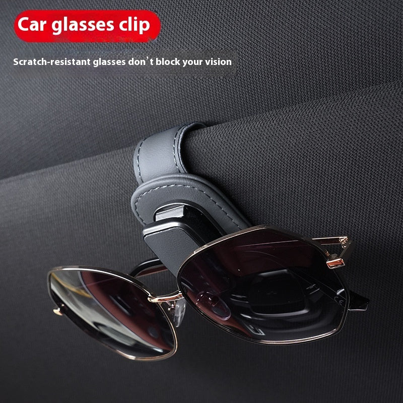Premium Leather Car Sunglasses Holder Clip for Sun Visor | Scratch Resistant Glasses Mount